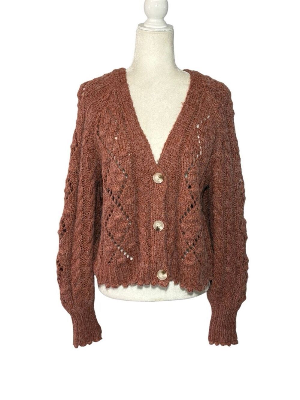 She + Sky mauve chunky knit v-neck cardigan - M